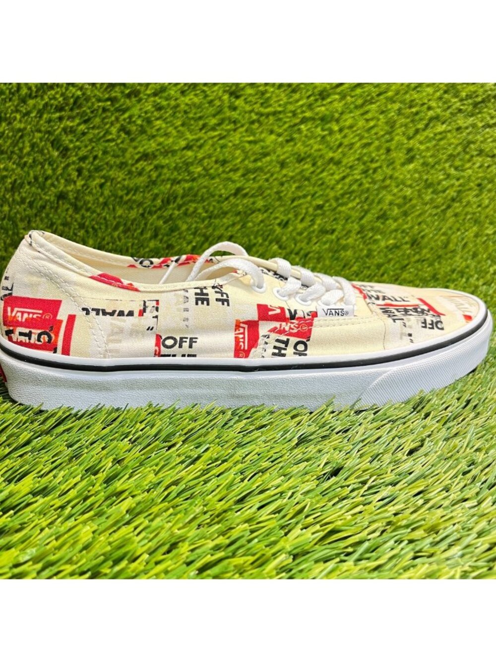 Vans Authentic Packing Tape Mens Size 9 Beige Red Athletic Skate Shoes Sneakers